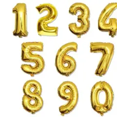 Złote balony z cyframi od 0 do 9. Zastanawiasz się, ile kosztuje balon z liczbą 7 na urodziny?